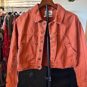 Urban Outfitters Cropped Denim Jacket Rust Orange Medium